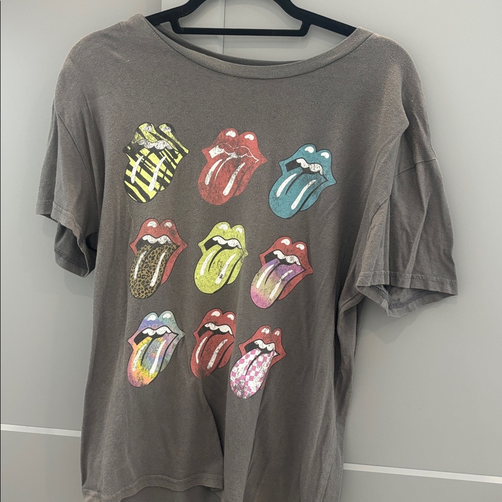 Rolling Stones Graphic T-Shirt with Colorful Tongue Design